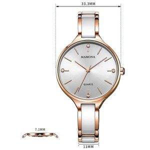 MAMONA WOMENS QUARTZ SIMPLE WHITE&ROSE GOLD SET